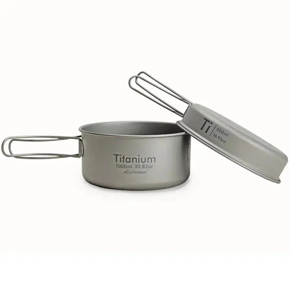 Ultralight Titanium Camping Cookware Set With Folding Handle