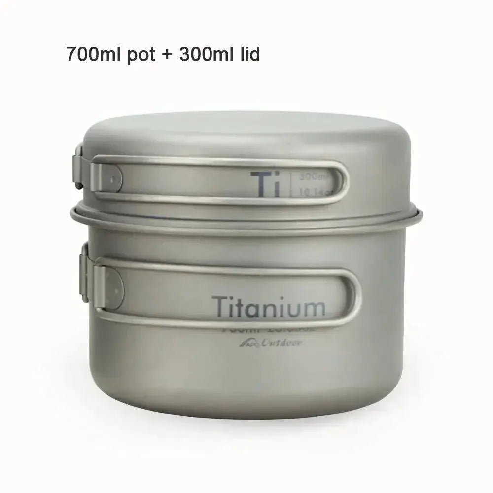 Ultralight Titanium Camping Cookware Set With Folding Handle