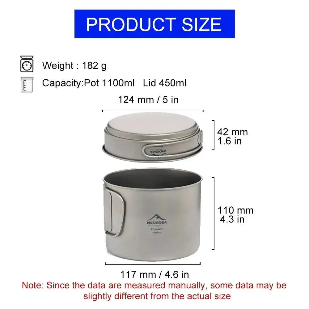 Ultralight Titanium Camping Pot 1100ML With Folding Handles
