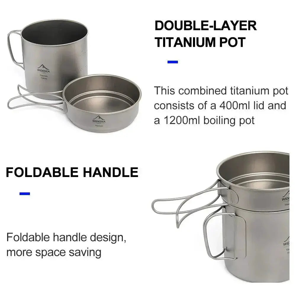 Ultralight Titanium Camping Pot 1100ML With Folding Handles