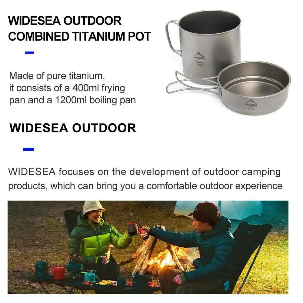 Ultralight Titanium Camping Pot 1100ML With Folding Handles