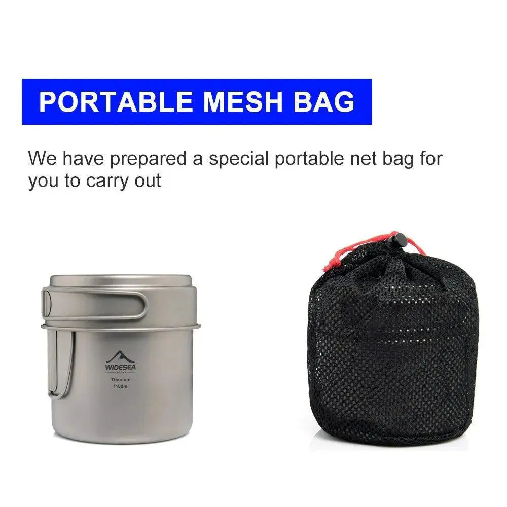Ultralight Titanium Camping Pot 1100ML With Folding Handles