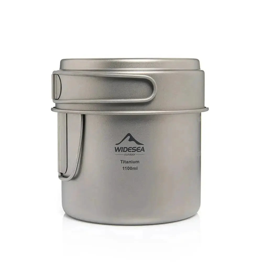 Ultralight Titanium Camping Pot 1100ML With Folding Handles