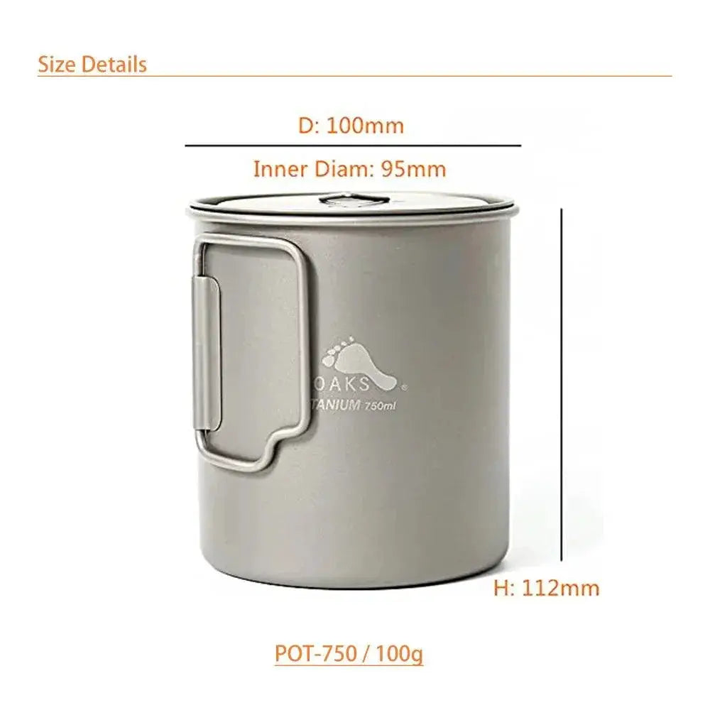 TOAKS Titanium Camping Pot 750ml With Lid Ultralight