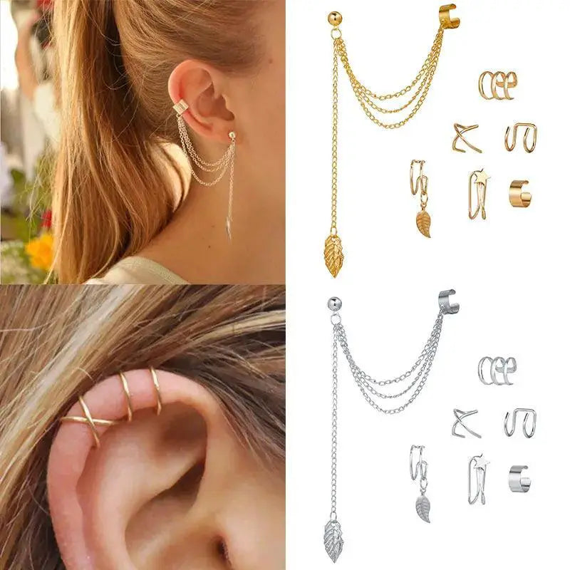 Unisex Silver Leaf Ear Cuffs Trendy Non Piercing Earrings