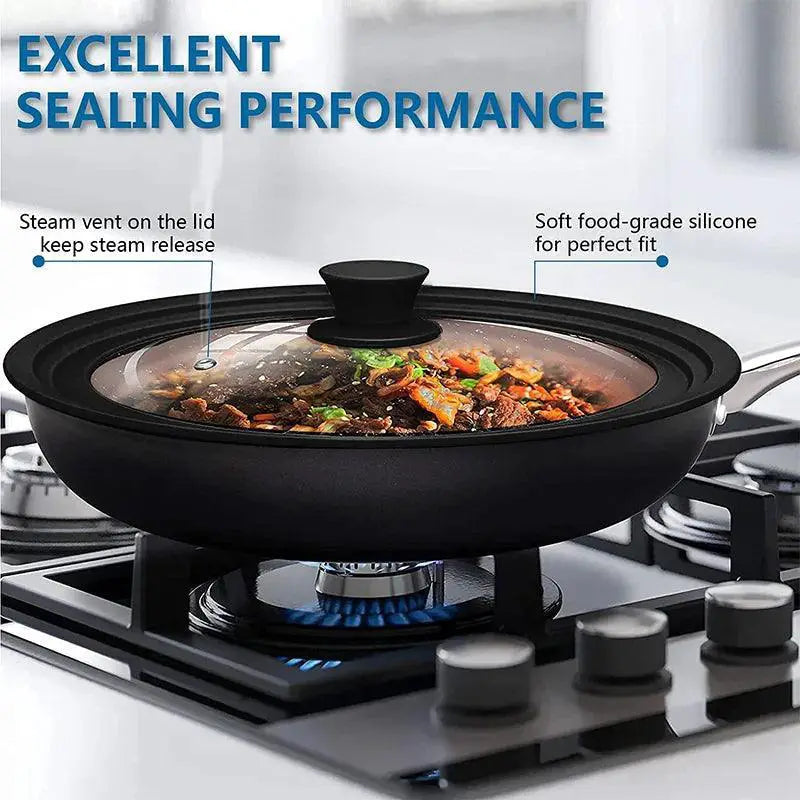 Universal Tempered Glass Pot Lid Silicone Rim Cover