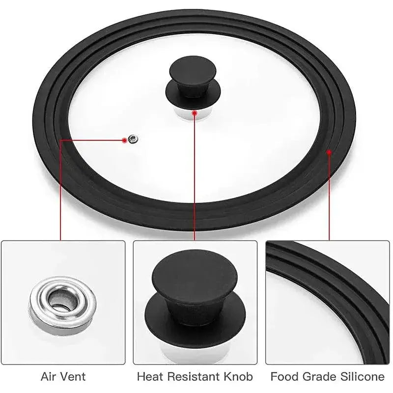 Universal Tempered Glass Pot Lid Silicone Rim Cover