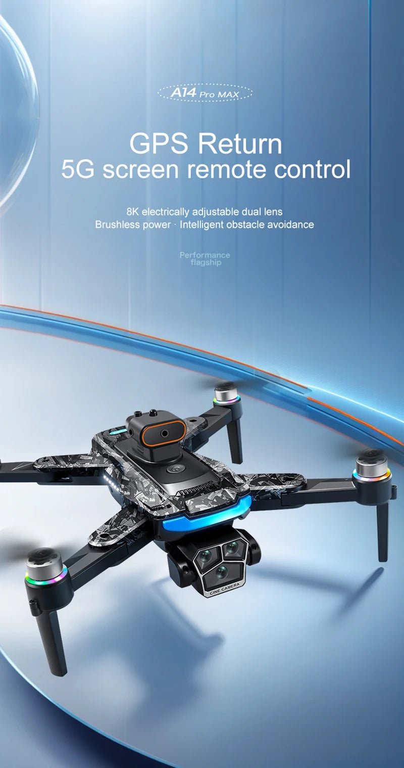 Upgrade A14 Pro Max Drone - 8K Dual Camera 5G WiFi GPS Brushless Motor Pro Max X