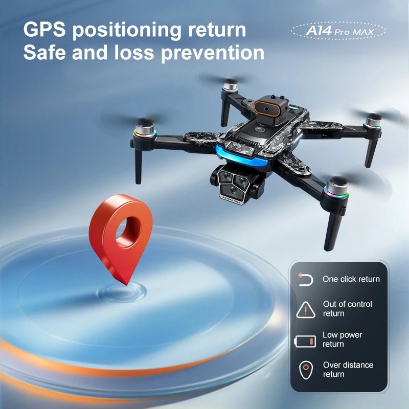 Upgrade A14 Pro Max Drone - 8K Dual Camera 5G WiFi GPS Brushless Motor Pro Max X