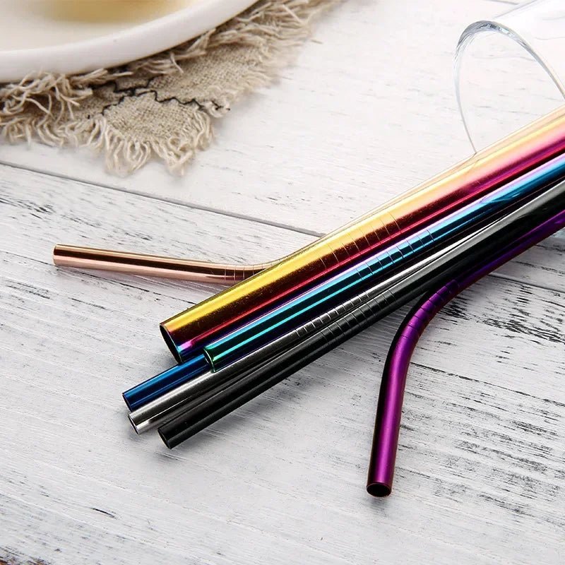 Upors 304 Stainless Steel Reusable Straws Straight and Bent Set with Brush Pouch