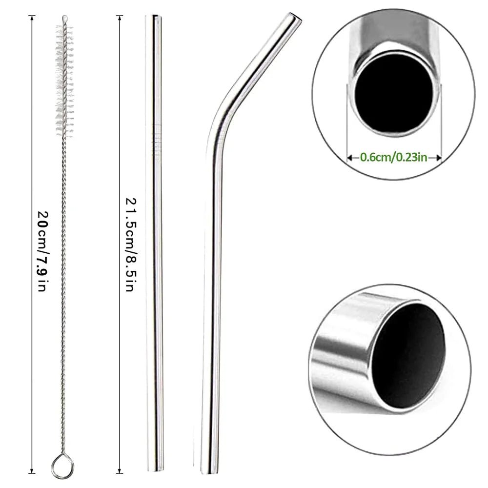 Upors 304 Stainless Steel Reusable Straws Straight and Bent Set with Brush Pouch