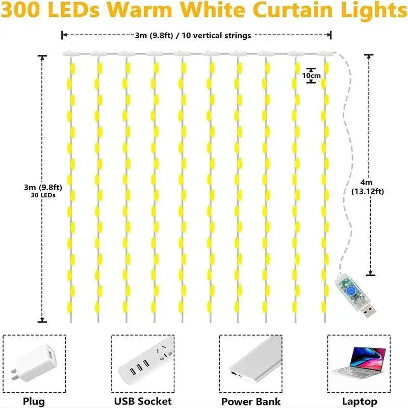 USB Fairy Curtain Lights 8 Modes For Home And Garden Decor