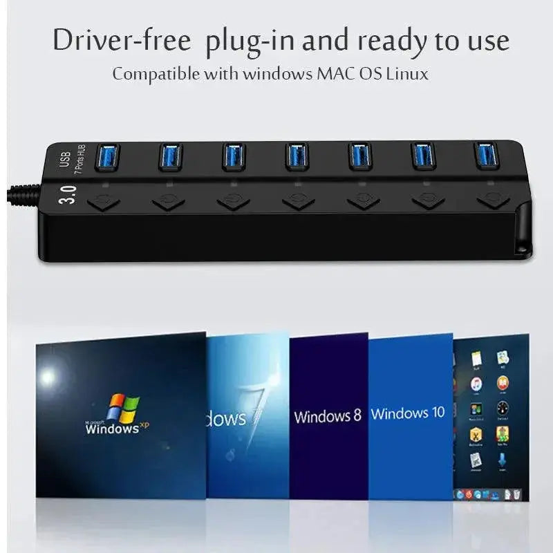 USB Hub Splitter Expandable Multiport Adapter With Switches