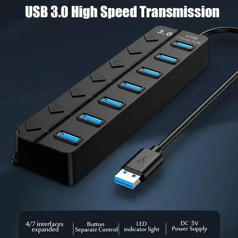 USB Hub Splitter Expandable Multiport Adapter With Switches