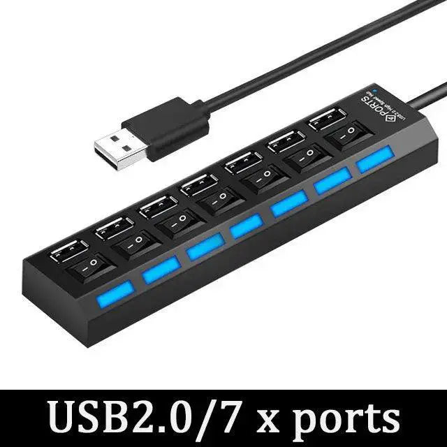 USB Hub Splitter Expandable Multiport Adapter With Switches