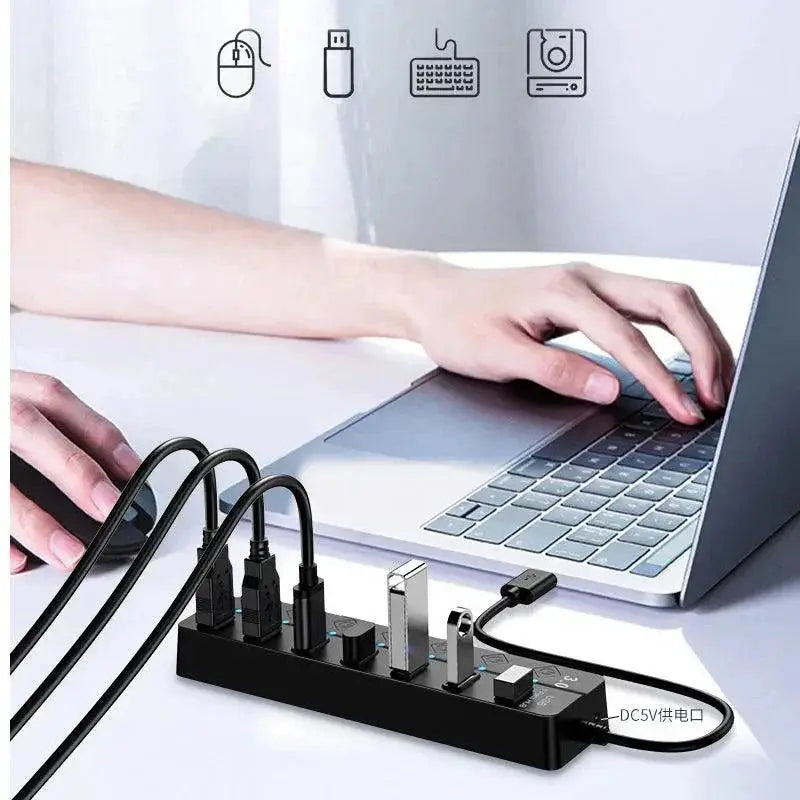 USB Hub Splitter Expandable Multiport Adapter With Switches