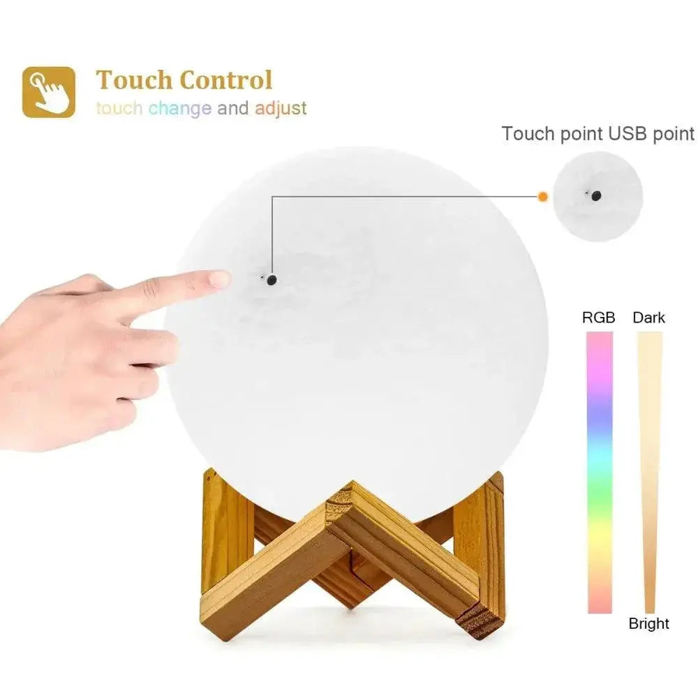 Moon Lamp USB 3D Printed Dimmable Color Change Night Light
