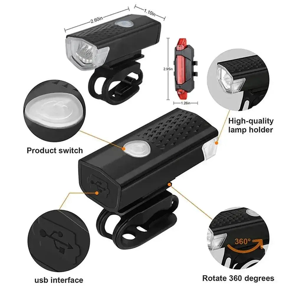 USB Rechargeable Bike Light Set For Night Visibility