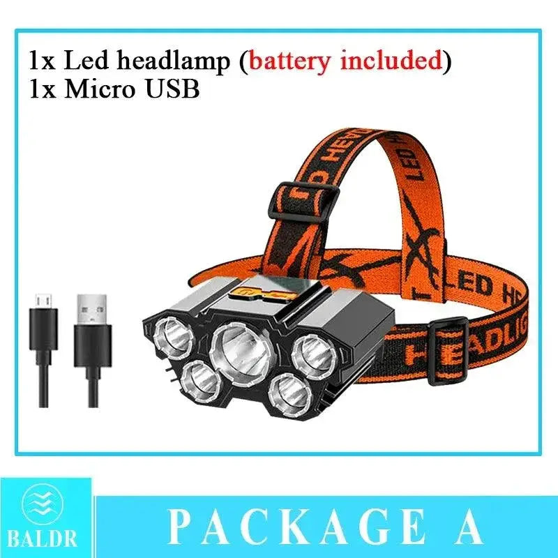 USB Rechargeable LED Headlamp Outdoor Waterproof Lighting