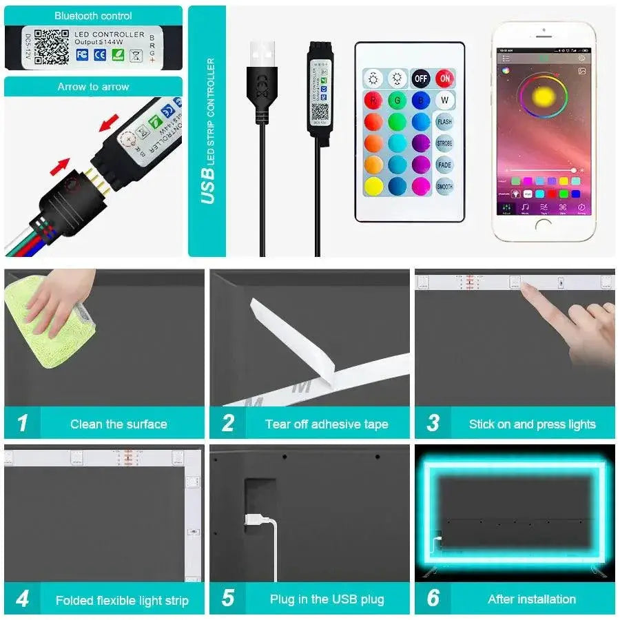 USB RGB Bluetooth LED Strip Lights for TV and Desktop