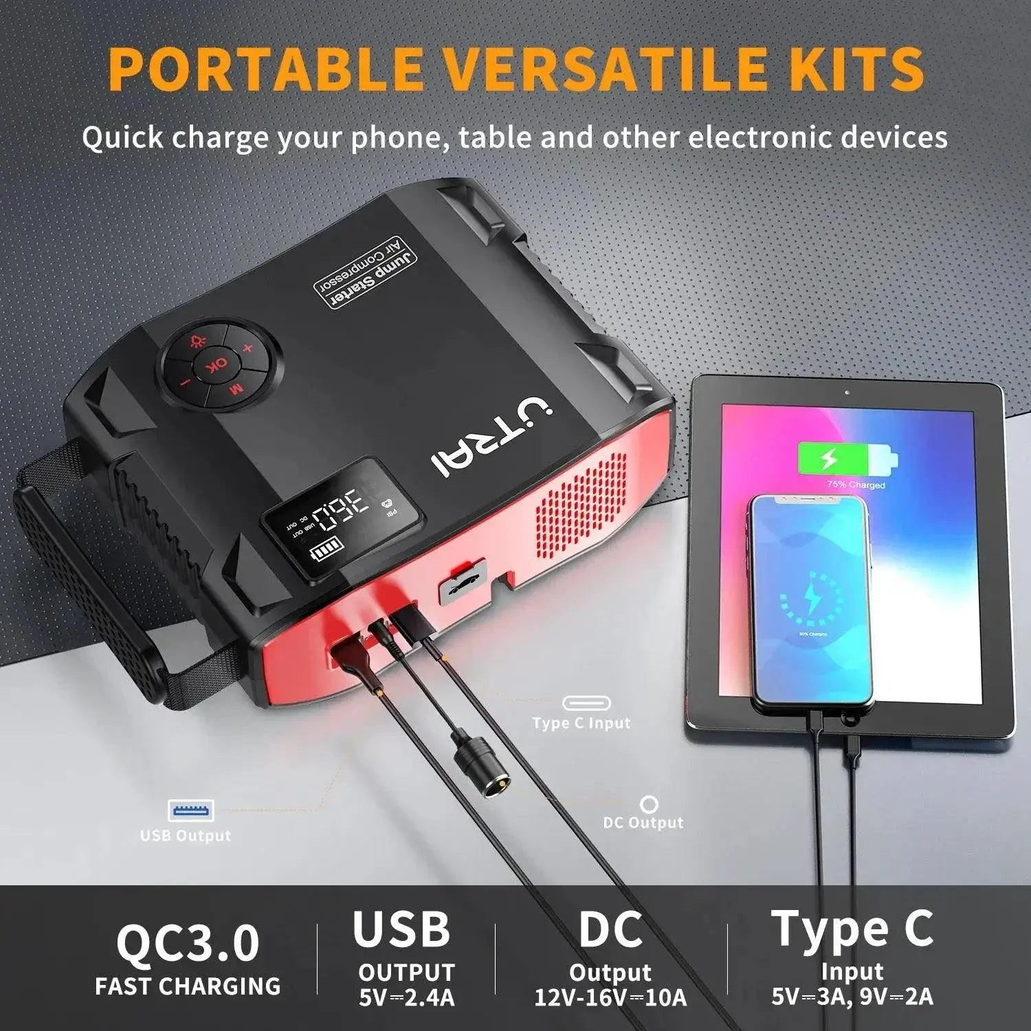 UTRAI 4 In 1 Jump Starter Power Bank Air Compressor