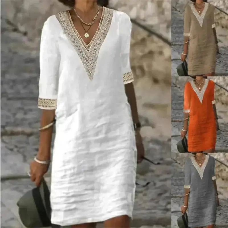 V Neck Linen Dress Chic Summer Fashion Essential 2023