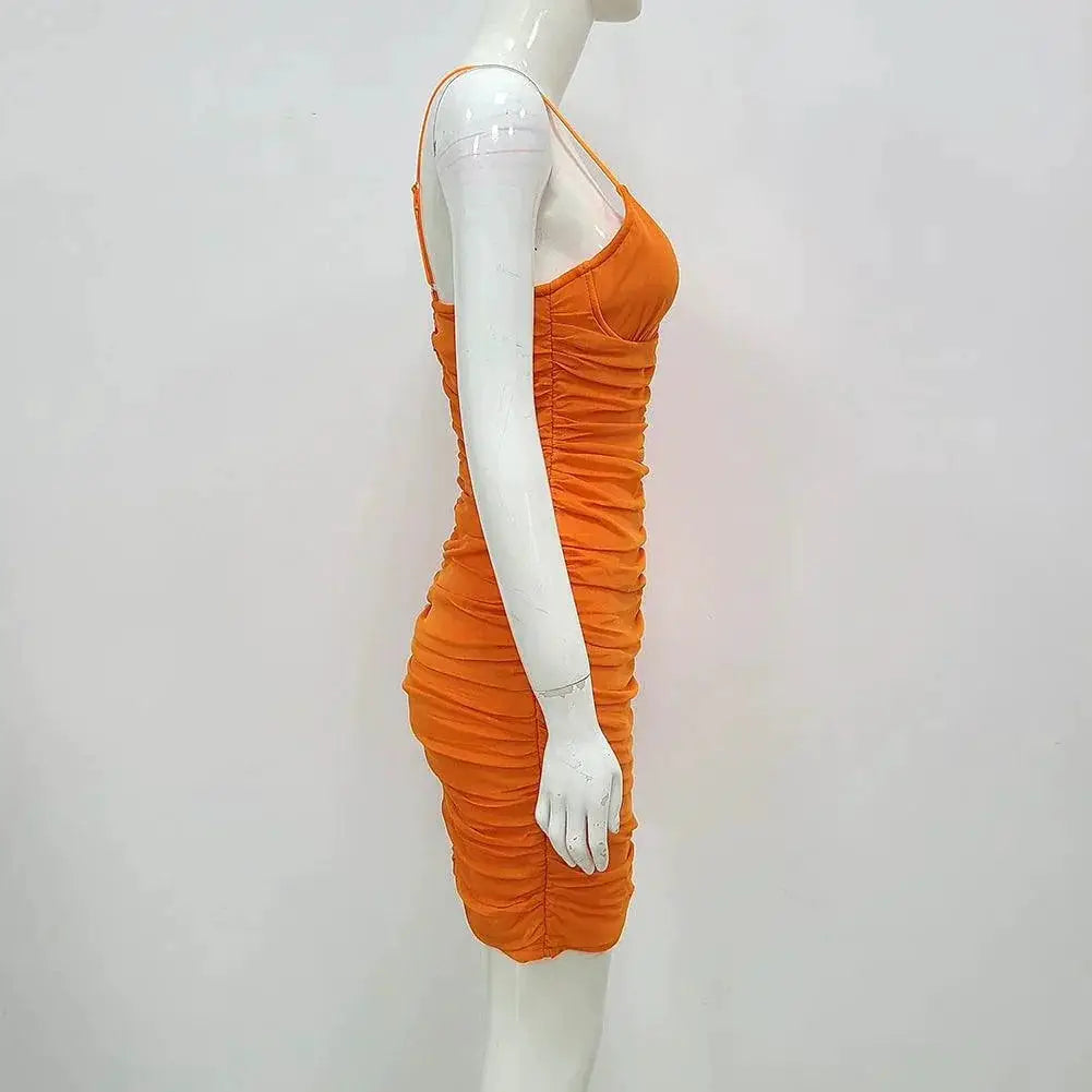 V Neck Mesh Party Dress Chic Hip Wrapped Style Design