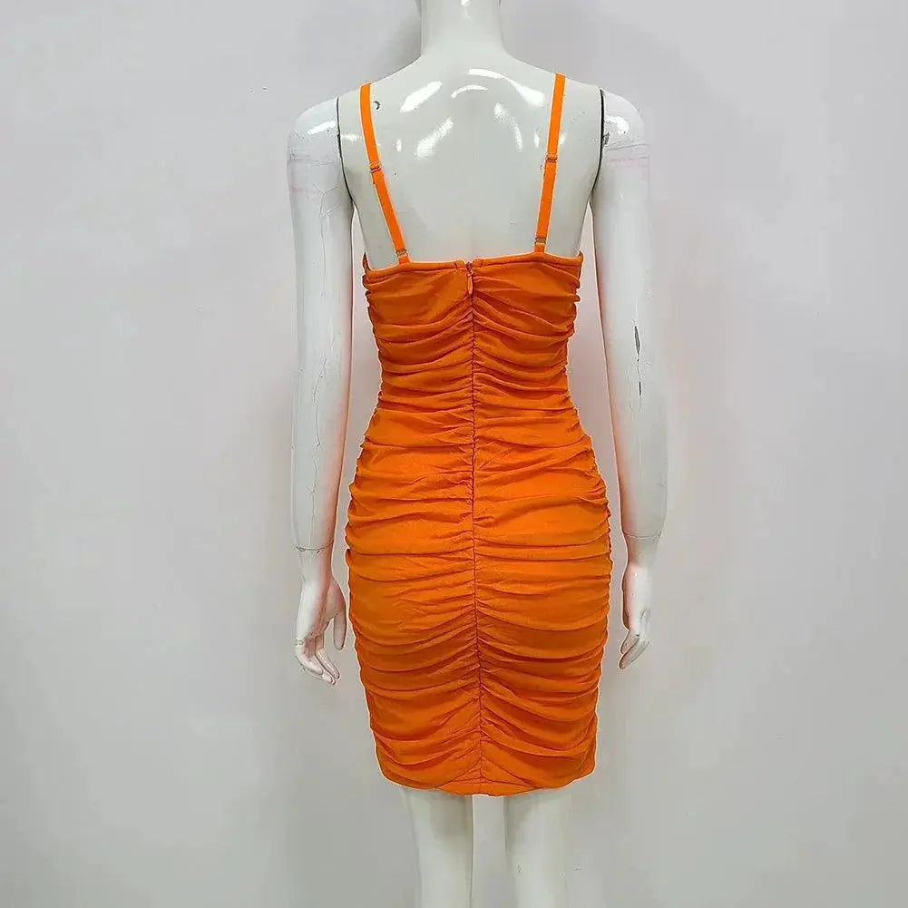 V Neck Mesh Party Dress Chic Hip Wrapped Style Design