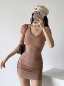 V Neck Sheath Dress Chic Summer Style High Quality Fashion