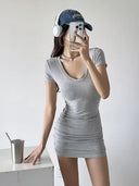 V Neck Sheath Dress Chic Summer Style High Quality Fashion