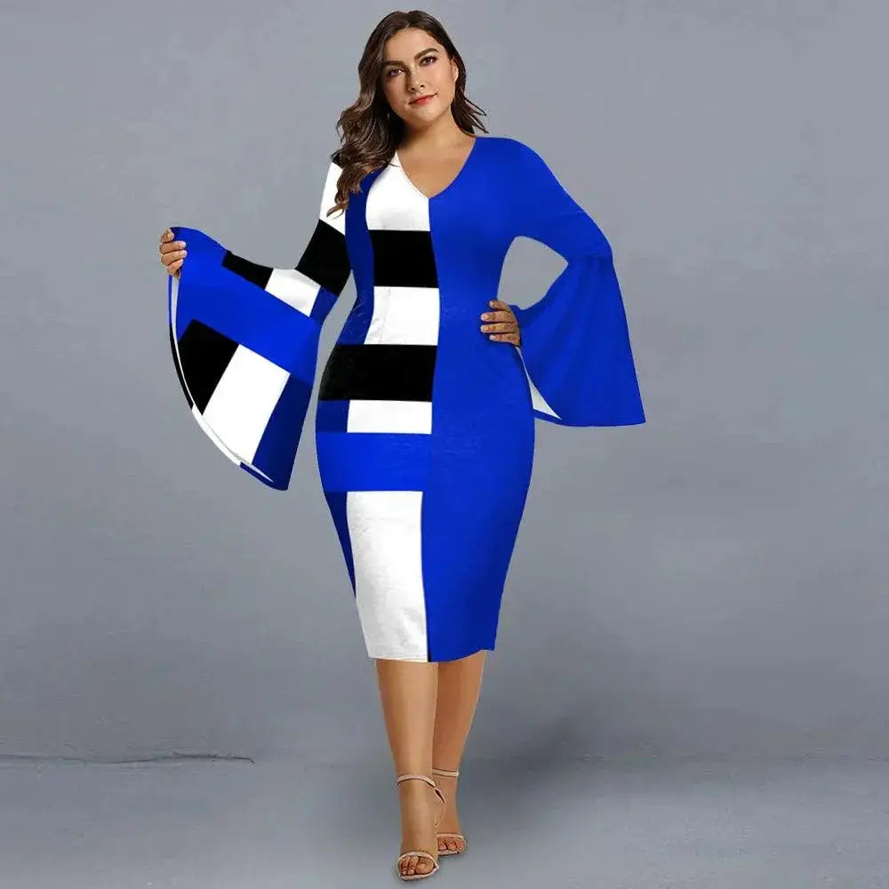 V Neck Striped Sheath Dress Spring Chic Commute Style