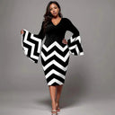V-Neck Striped Sheath Dress for Work