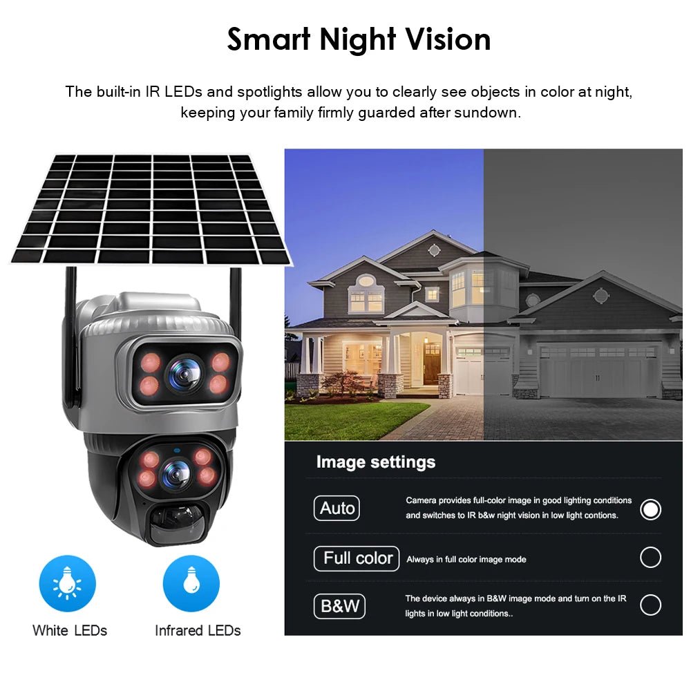V380 Dual Lens 4G Solar Camera IR Detection Night Vision Waterproof Security Cams