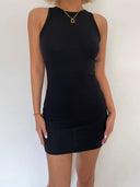 Vacation Chic Open Back Halter Summer Dress for Yacht Parties