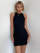 Vacation Chic Open Back Halter Summer Dress for Yacht Parties