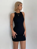 Vacation Chic Open Back Halter Summer Dress for Yacht Parties