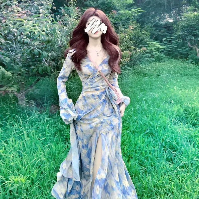 Vacation Vibes Floral Print A Line Midi Dress Autumn Chic