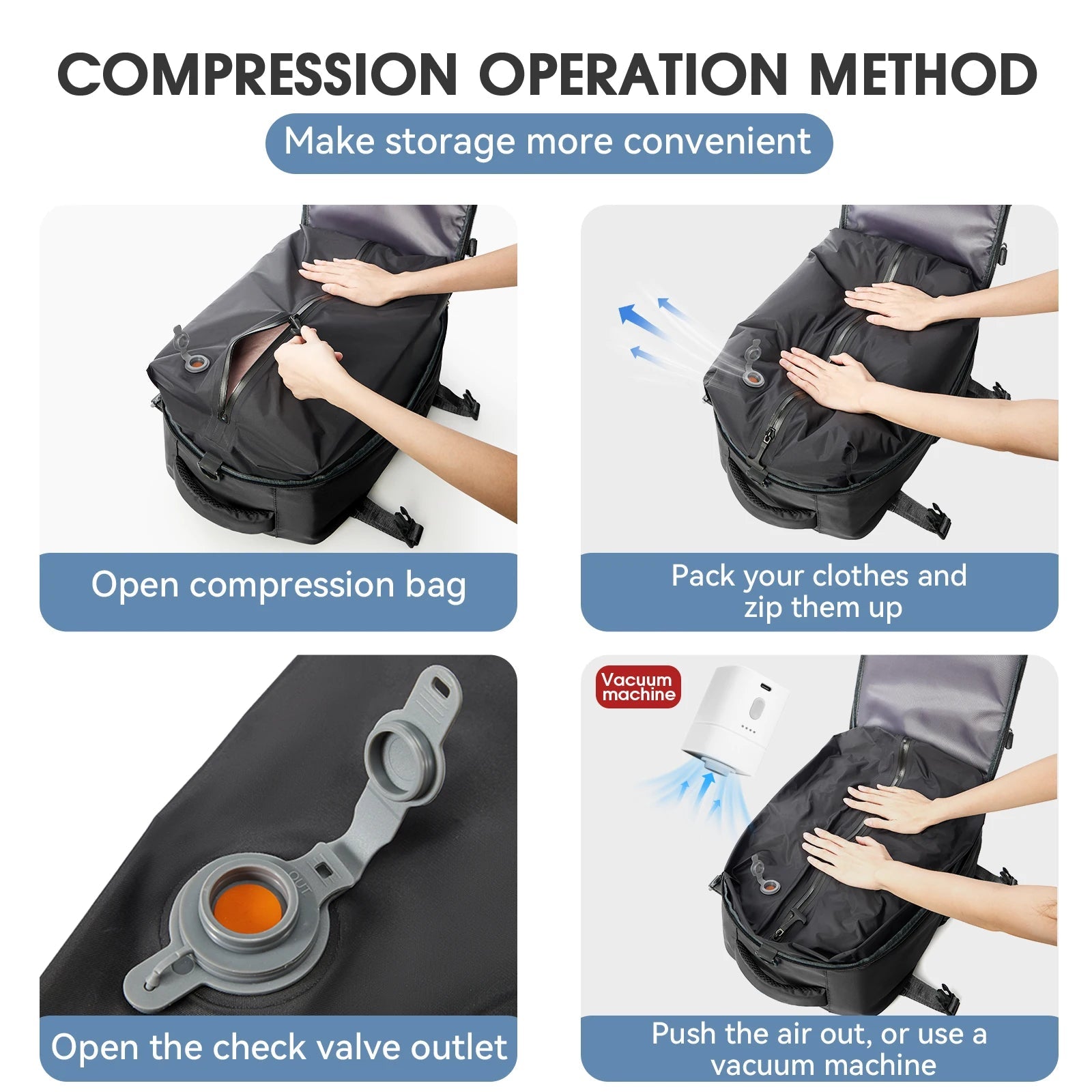 Vacuum Expandable Travel Backpack 20 - 35L Laptop Bag Unisex For Men And Women Pro