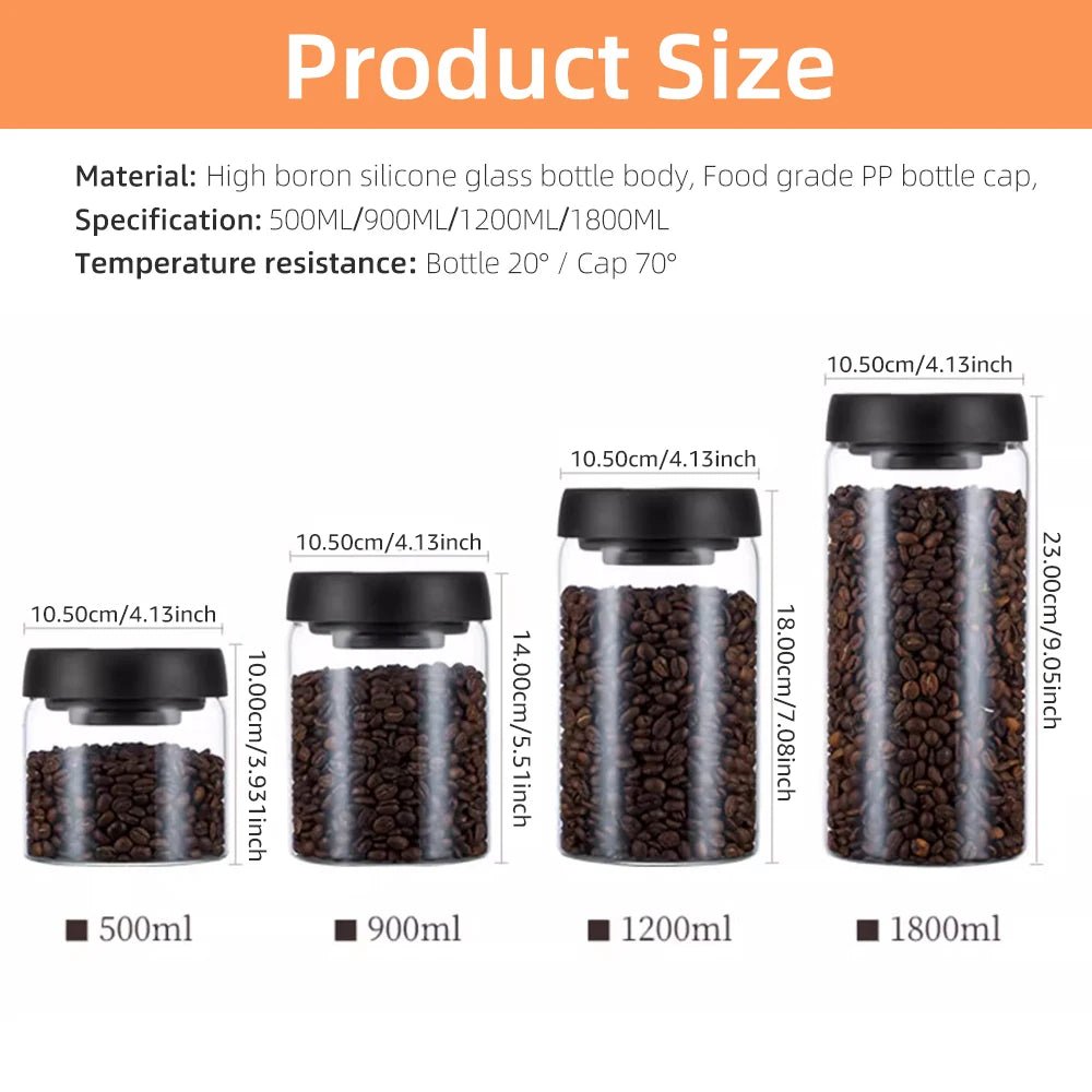 Vacuum Sealed Glass Jar For Coffee Beans Tea Storage 500ml 900ml 1800ml