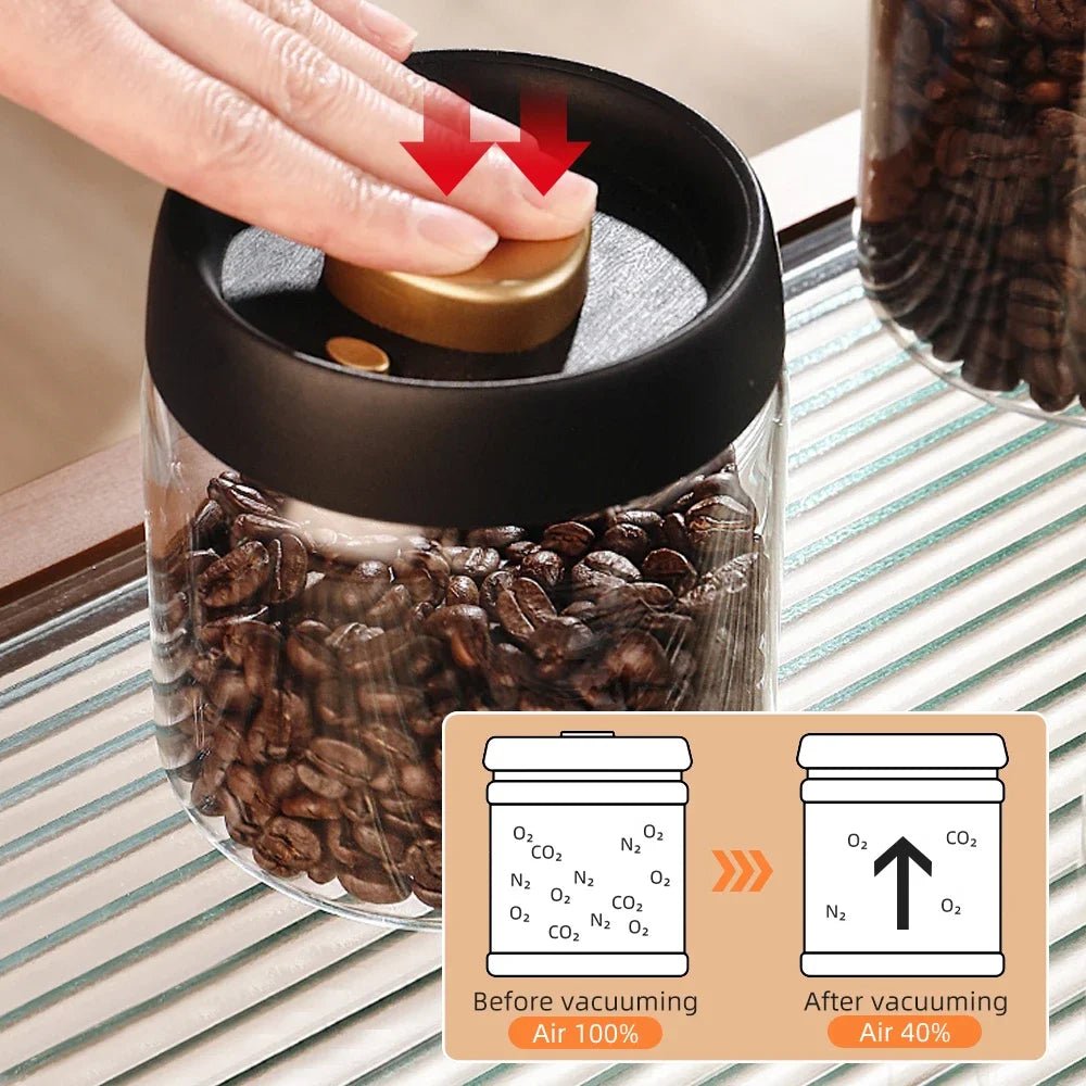 Vacuum Sealed Glass Jar For Coffee Beans Tea Storage 500ml 900ml 1800ml