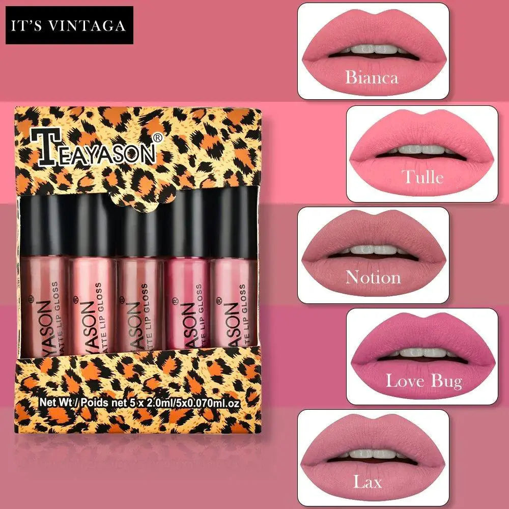 Vampy Matte Lipstick Set 5 Pack Bold Lip Shades Collection