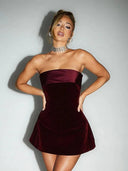 Velvet Off Shoulder Mini Dress Elegant Strapless Party Gown