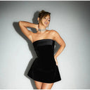 Velvet Off Shoulder Mini Dress Elegant Strapless Party Gown