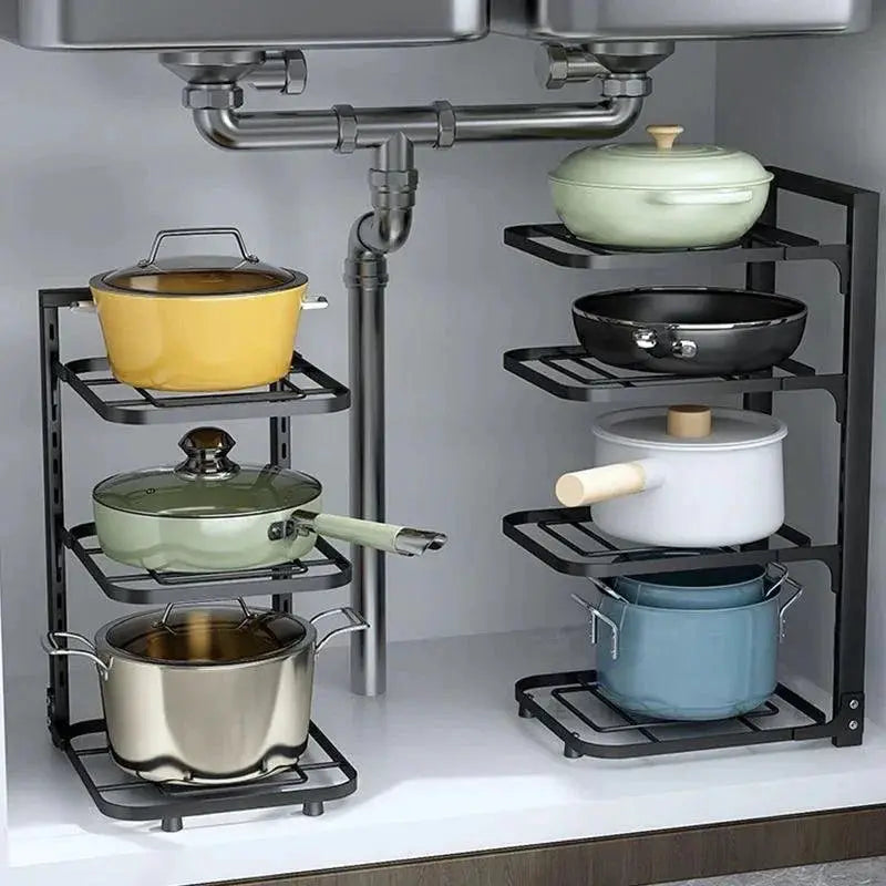 Adjustable Pot Lid Rack Organizer Cookware Storage