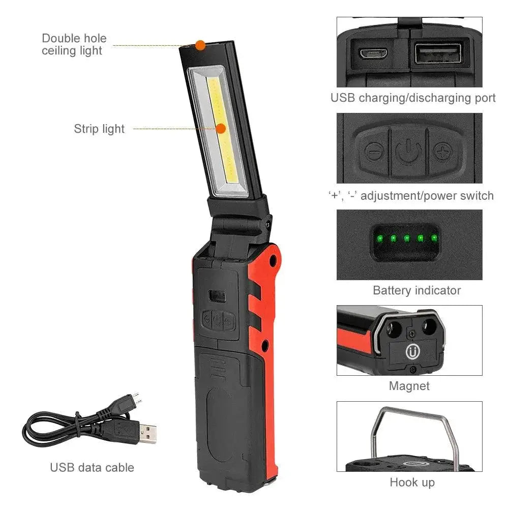 Versatile Dimmable COB LED Work Light USB Rechargeable