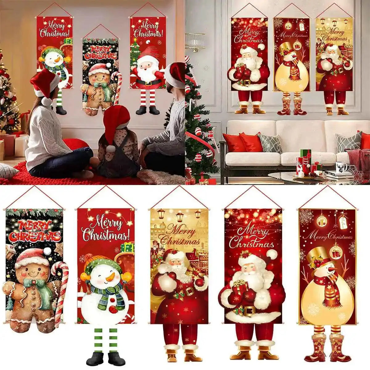 Vibrant Christmas Hanging Flags Set For Cheerful Home Decor