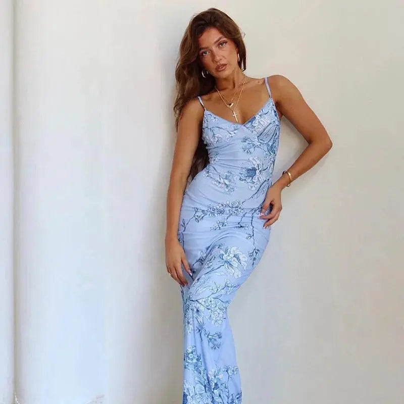Vibrant Floral Suspender Dress For Summer Beach Parties