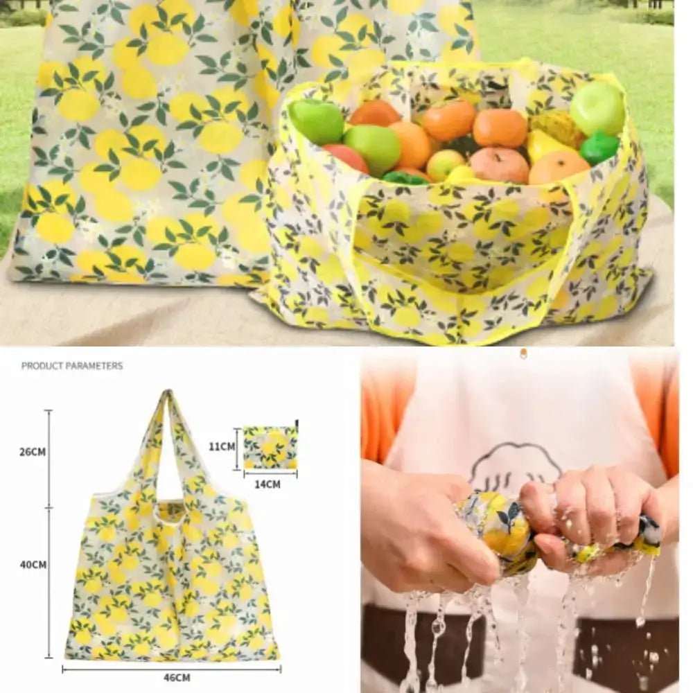 Vibrant Lemon Print Large Capacity Foldable Tote Bag With Reusable Pouch