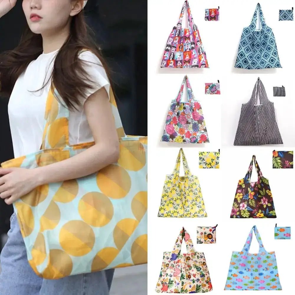 Vibrant Lemon Print Large Capacity Foldable Tote Bag With Reusable Pouch