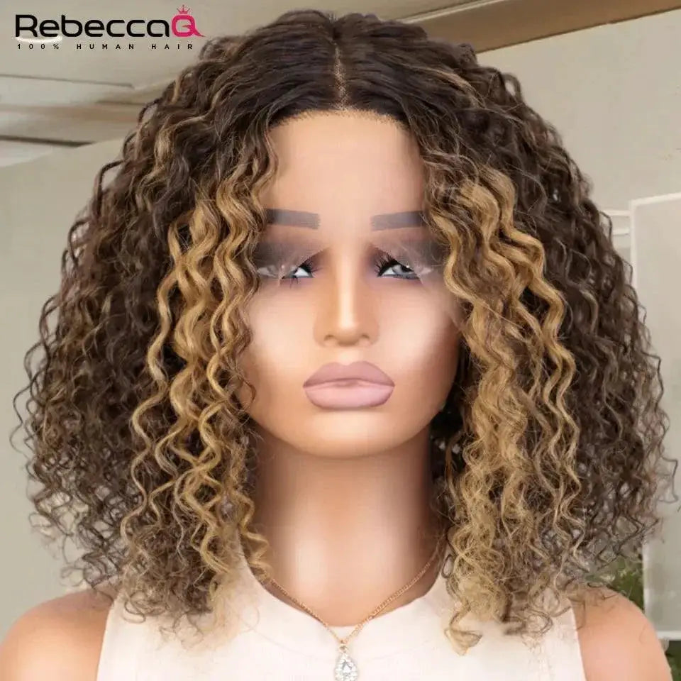 Vibrant Mahogany Red Brown Kinky Curly Bob Wig Human Hair